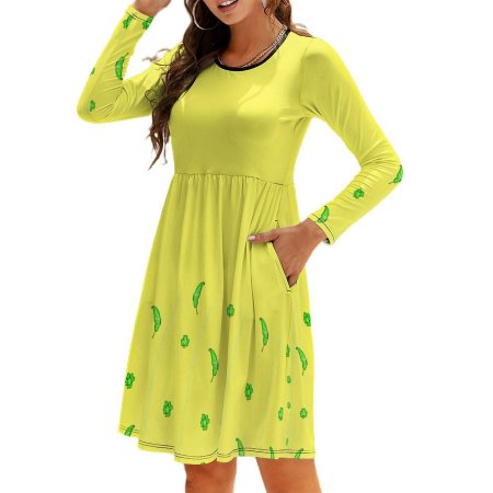 (GI) Butterflies and Flower Bottom Print Dress (Yellow)