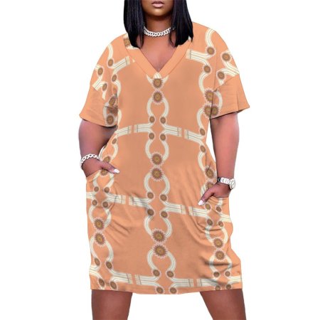 (G) Baggy Style Dresses - Jewel Patten -Saffron Color