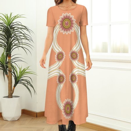(GI) Jewel Floral Pattern Long Dress (Peach/Saffron infused)