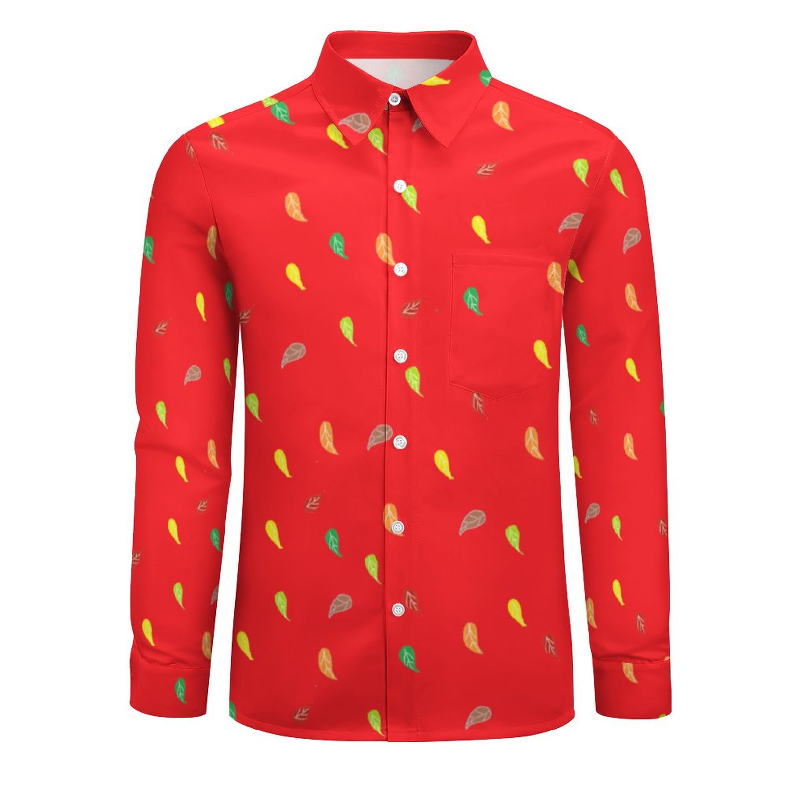 (GI) Faux Linen Long Sleeve Shirt with Pocket - FL RED - Image 3