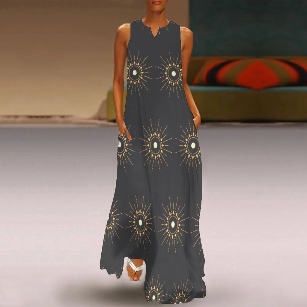 (G) Ray of Light - Sleeveless Ankle-length Dress - Black