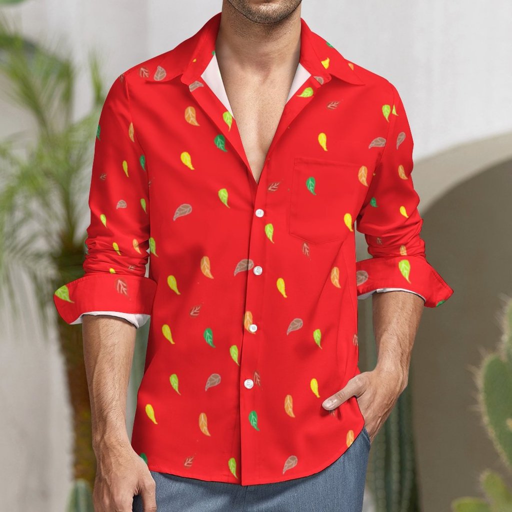 (GI) Faux Linen Long Sleeve Shirt with Pocket - FL RED