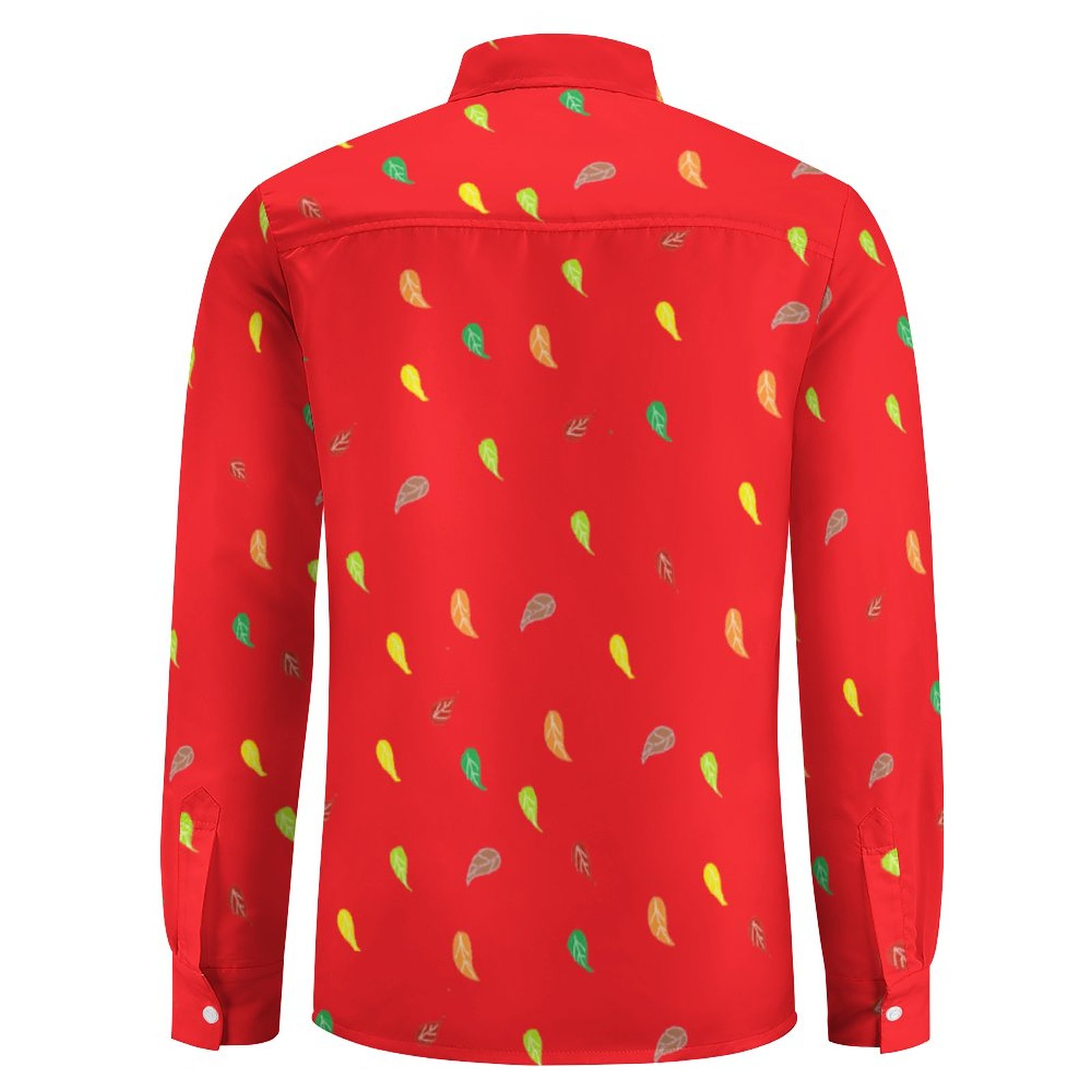 (GI) Faux Linen Long Sleeve Shirt with Pocket - FL RED - Image 4