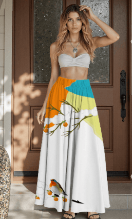 Riot of Colors Bird Series - Long Skirt-  Polyester (Silk Sensation90gsm)