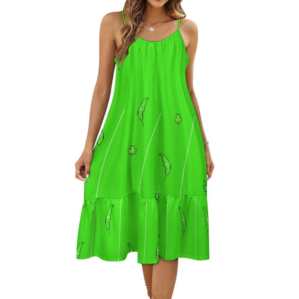 (GI) Butterflies & Flowers Bottom Print Design Spaghetti Strap Dress