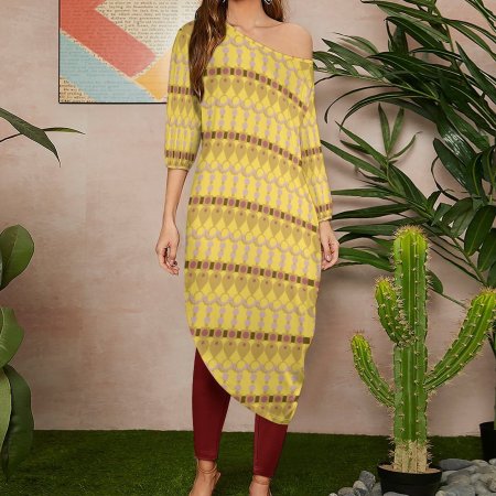 Diagonal Shoulder Two Piece Set- Jewel Pattern Yellow