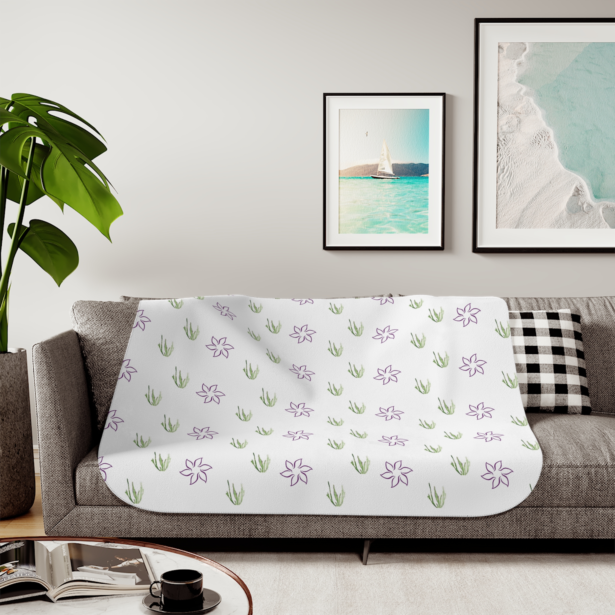 Floral Lavendar -Sherpa Blanket, Two Colors - Image 19