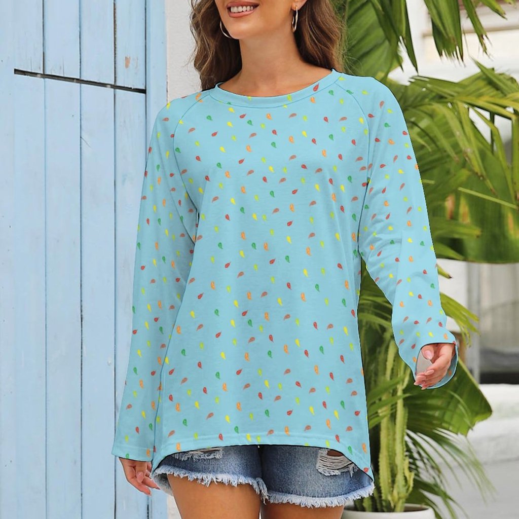 (G) FL Baby Blue Pattern - Long Sleeve U-Neck T-Shirts