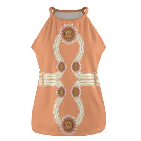 (G) Halter neck - Jewel Floral Print Top - Peach/Saffron Infused Color