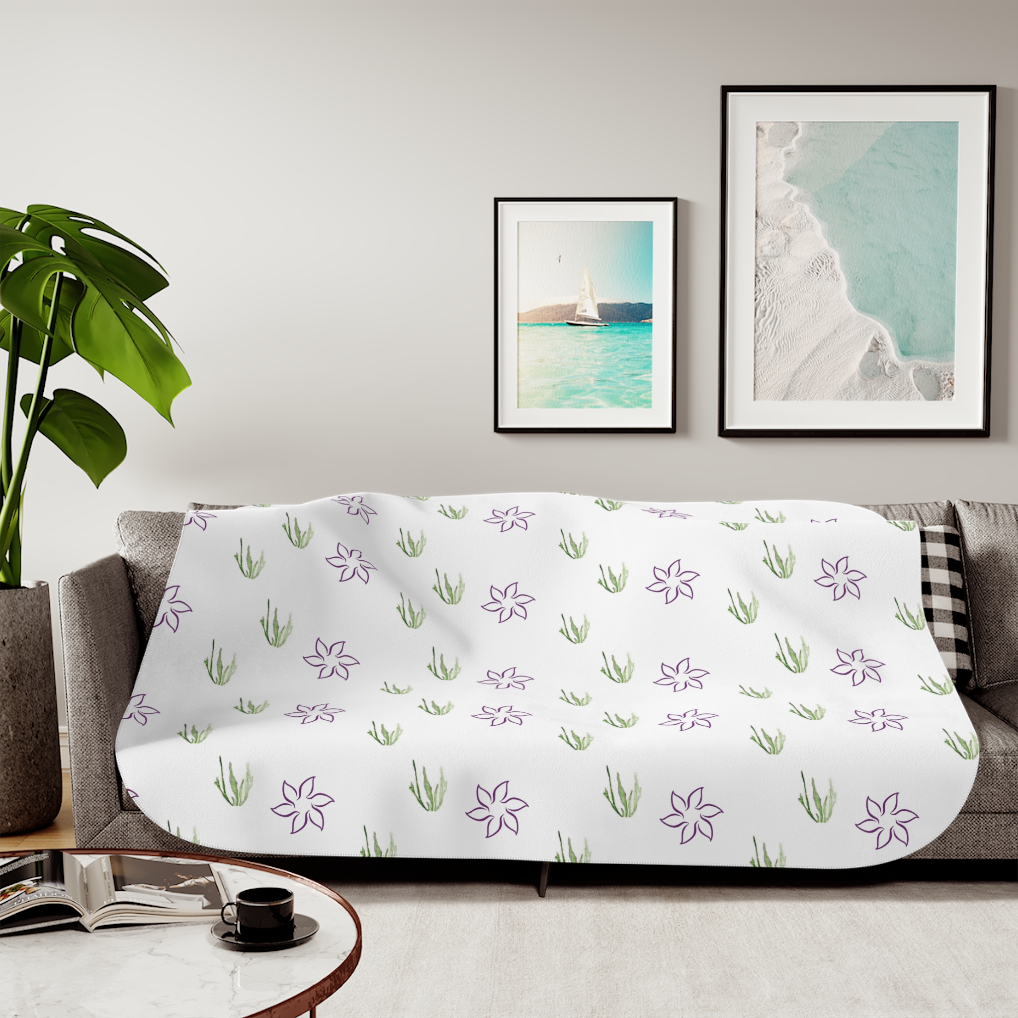 Floral Lavendar -Sherpa Blanket, Two Colors