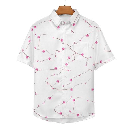 (GI) Pink Tree - Faux Linen Short Sleeve Shirt with Pocket