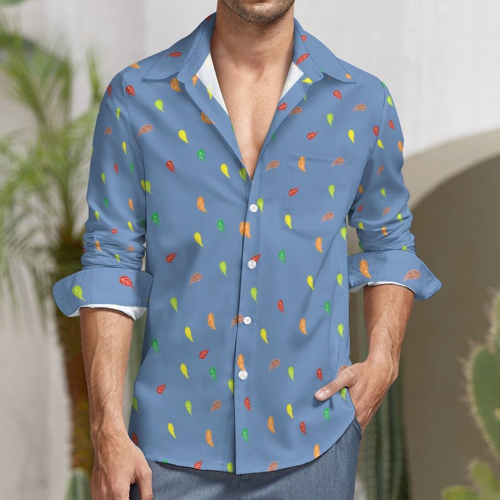 (GI)FL  Navy Blue - Faux Linen Men Long Sleeve Shirt with Pocket