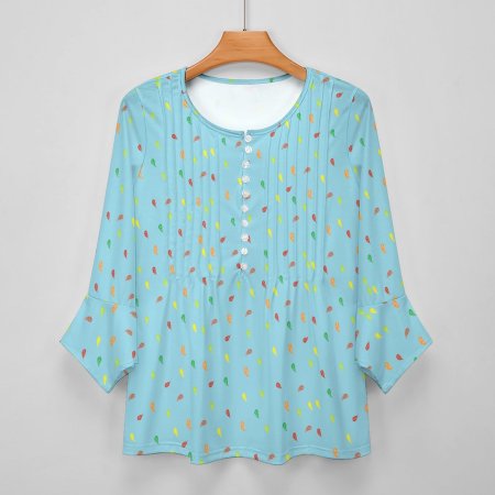 (G) FL Baby Blue - V-neck Women Top with Quarter Sleeve