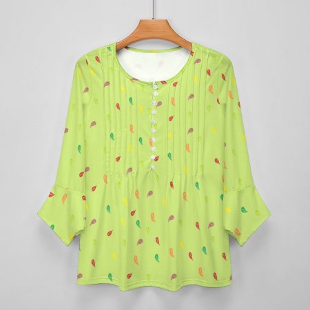(G) FL - Pista green V-neck Women Top with Quarter Sleeve
