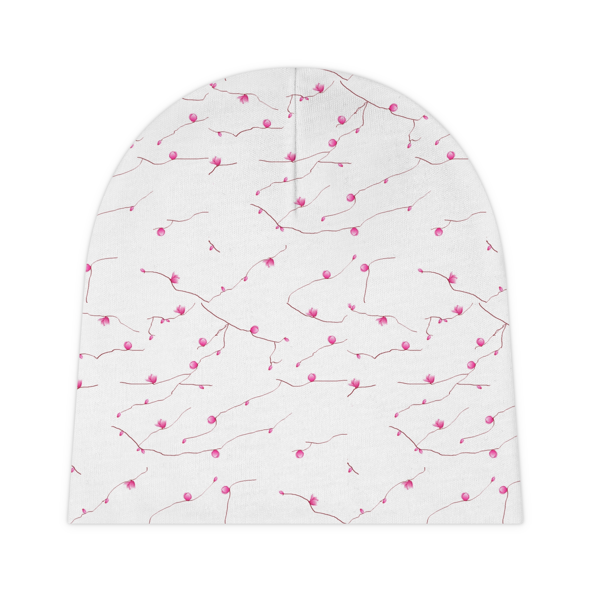 Pink Tree Pattern Baby Beanie – Cute Infant Hat for Spring Celebrations - Image 3