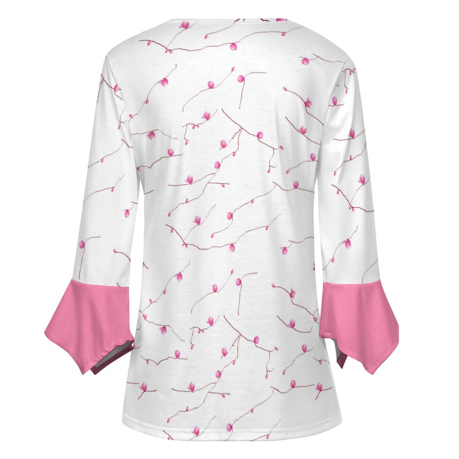 (G) V-neck Women Top with Quarter Sleeve - Pink Tree Design - Image 5