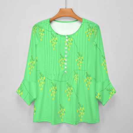 (G) Spring Series - Light Green-V-neck Women Top with Quarter Sleeve