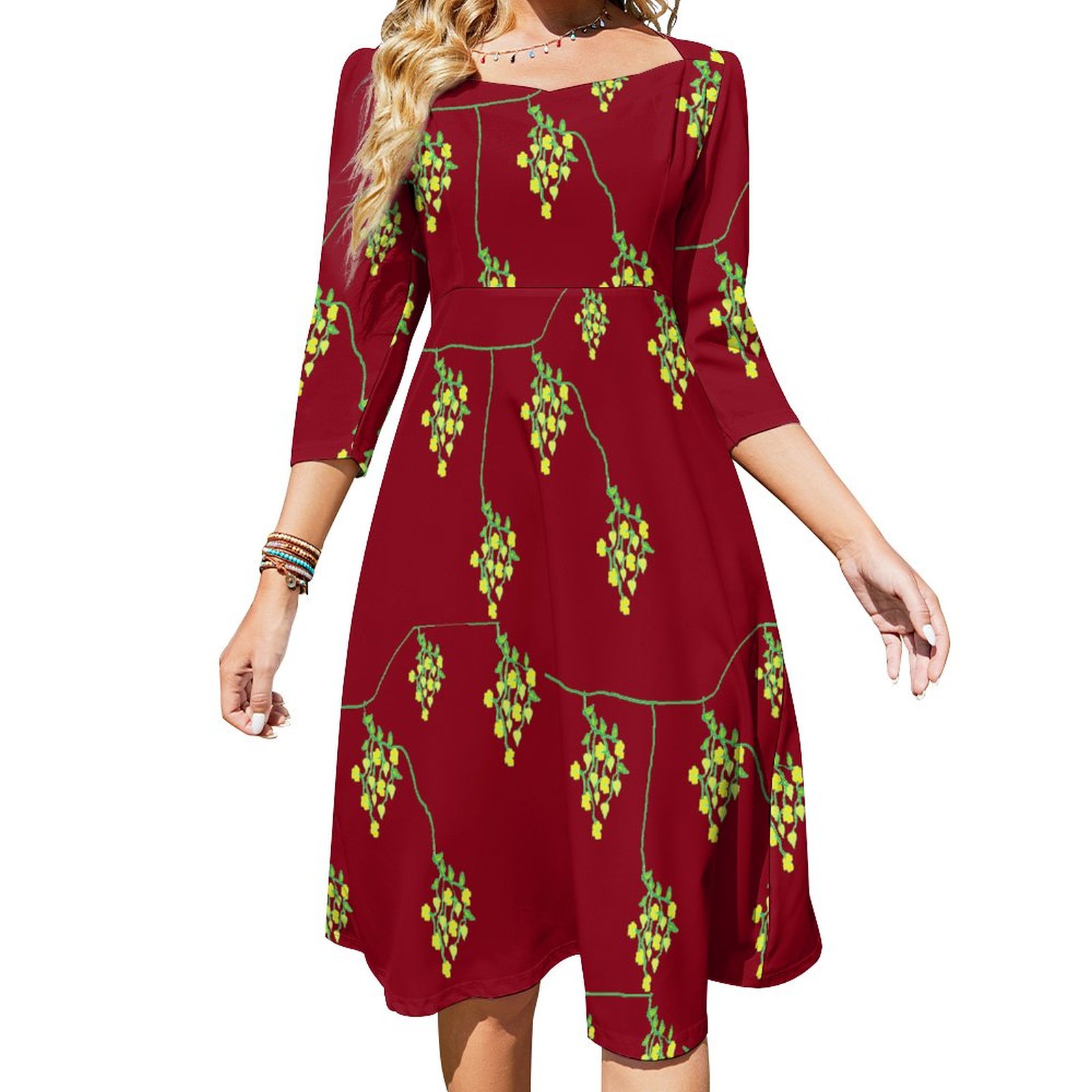 (G) Spring Series Maroon - Summer Sweet Bowknot Dress