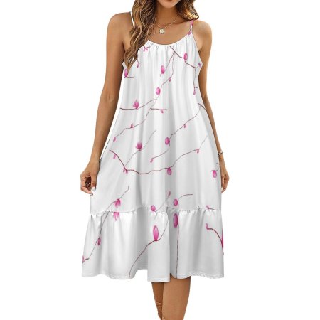 (GI) Pink Tree Minimalistic Pattern -Spaghetti Strap Dress