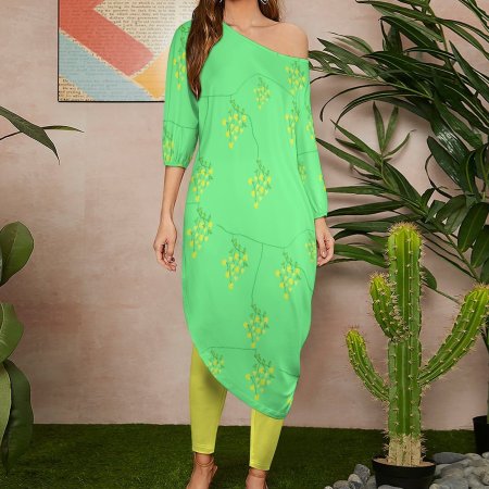 Diagonal Shoulder Two Piece Set - Spring Series Green