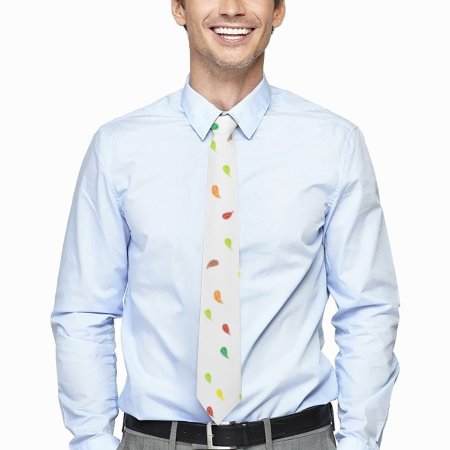 Men's Formal Tie.1 - White - Leaves Print