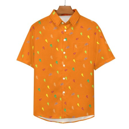 (GI) FL -Orange - Faux Linen Short Sleeve Shirt with Pocket