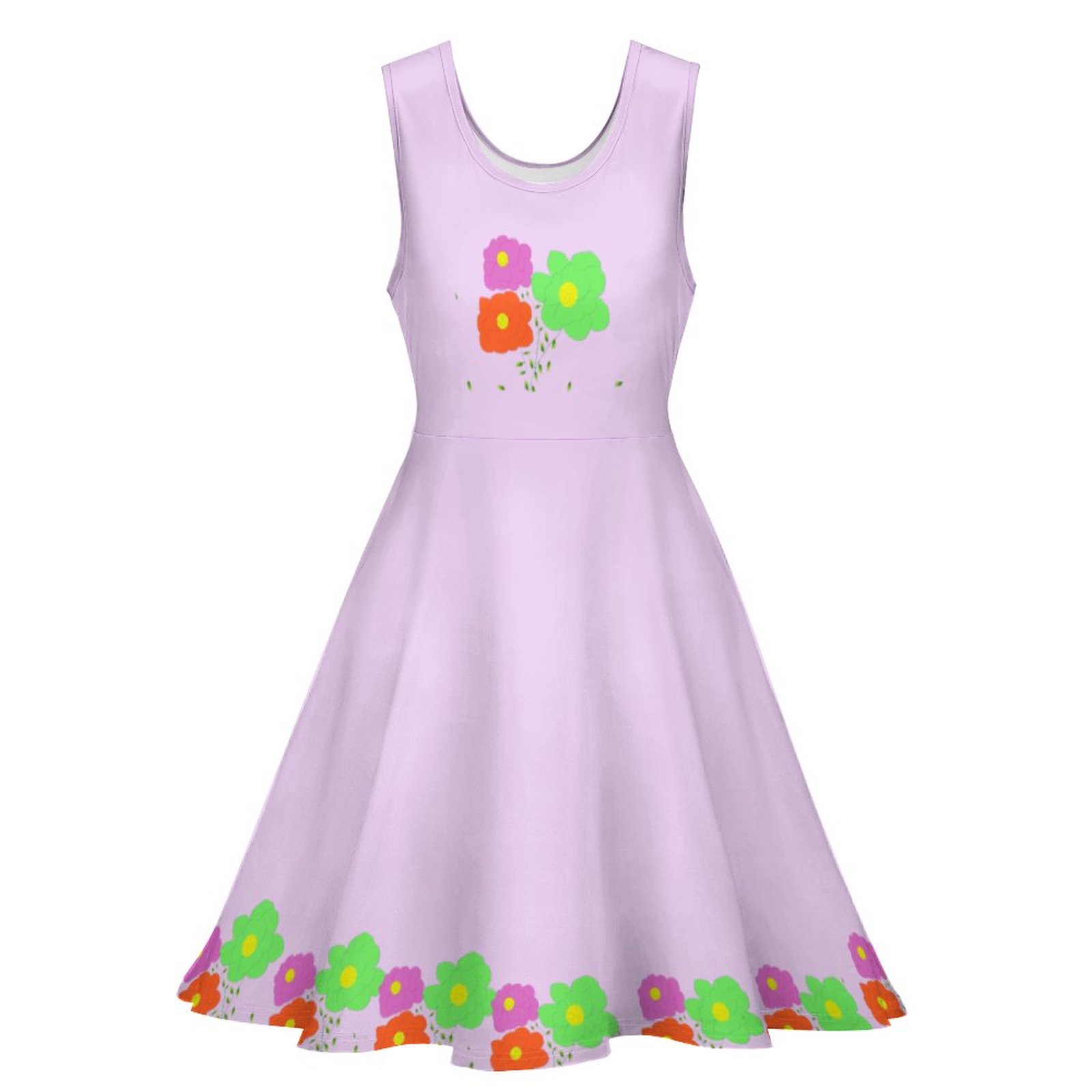 (G) Roses Bottom Prints - Round Neck Sleeveless Short Dress - Image 3