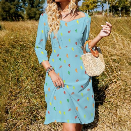 (G) Blue Falling Leaves Pattern - Summer Sweet Bowknot Dress