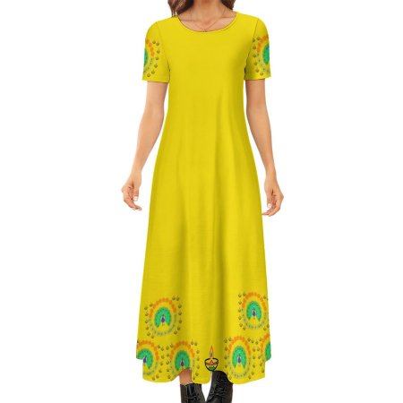 (GI) Peacock Print Design - Long Dress (Yellow)