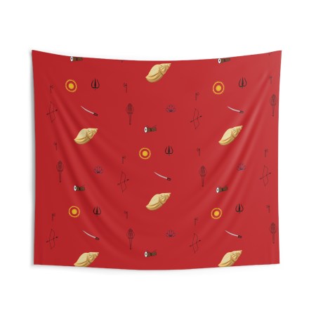 Bohemian Indoor Wall Tapestry - INDIAN PRINT DESIGN - VISHNU ASTRA SERIES (RED)