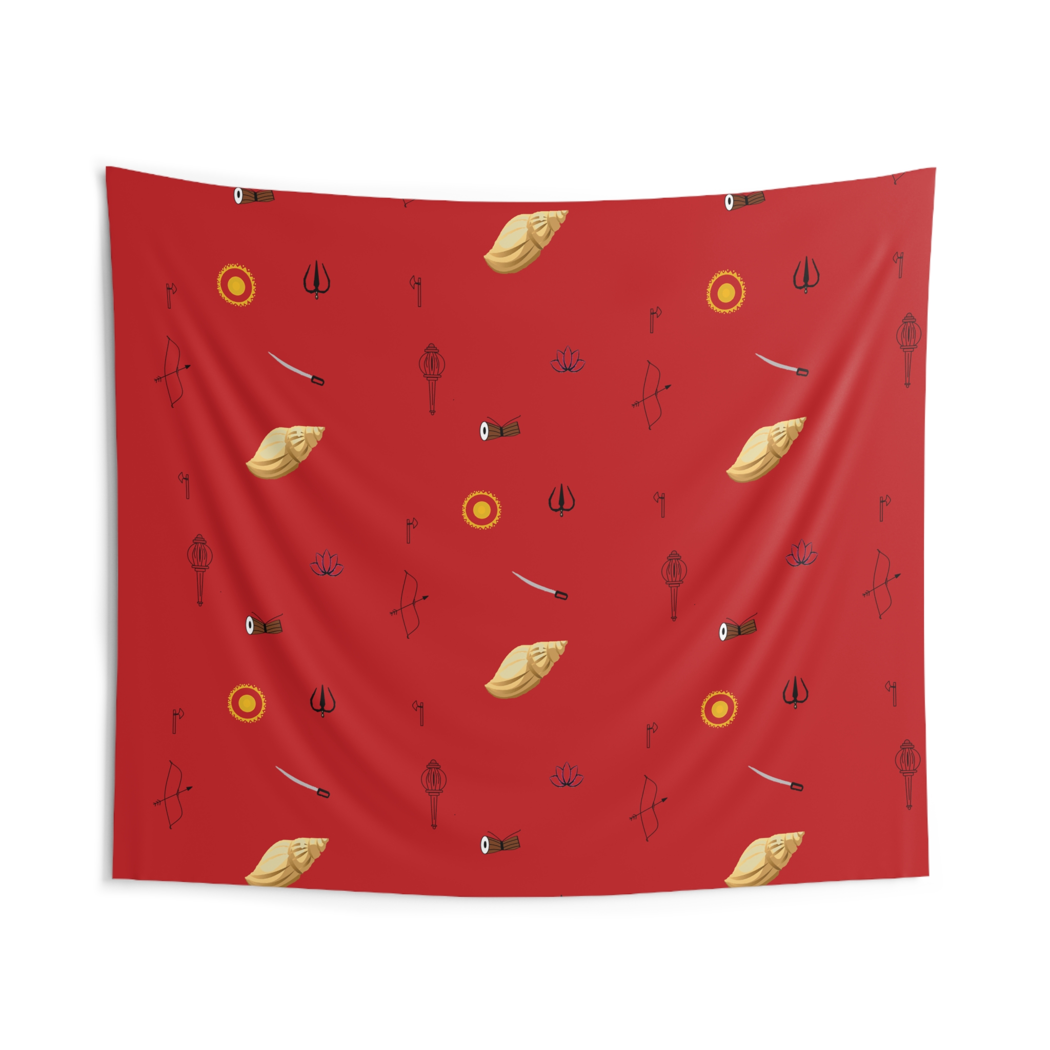 Bohemian Indoor Wall Tapestry - INDIAN PRINT DESIGN - VISHNU ASTRA SERIES (RED)