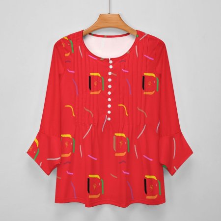 (G) Random Red V-neck Women Top with Quarter Sleeve