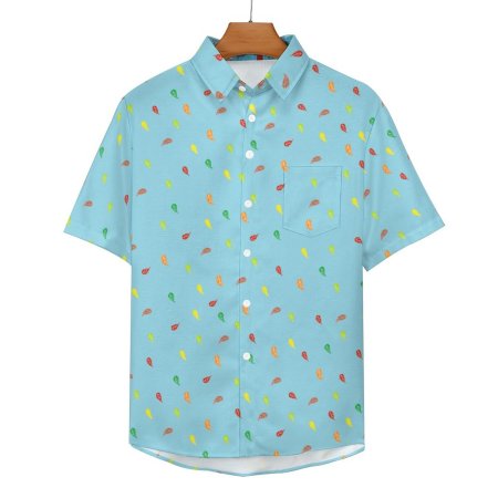 (GI)Faux Linen Short Sleeve Shirt with Pocket - FL Blue