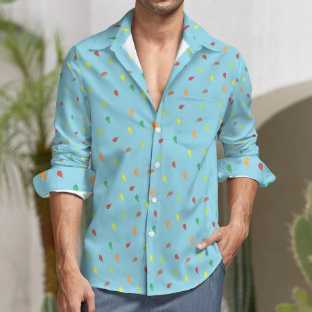 (GI) Faux Linen Men Long Sleeve Shirt with Pocket- FL Blue