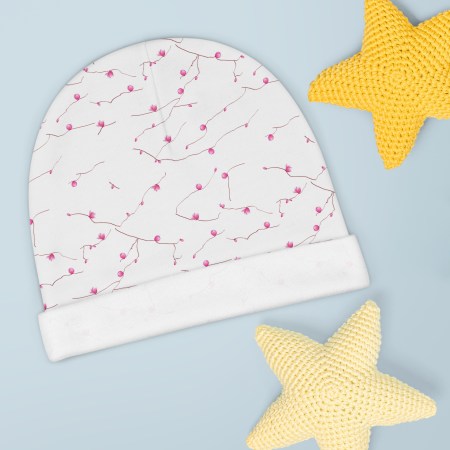 Pink Tree Pattern Baby Beanie – Cute Infant Hat for Spring Celebrations
