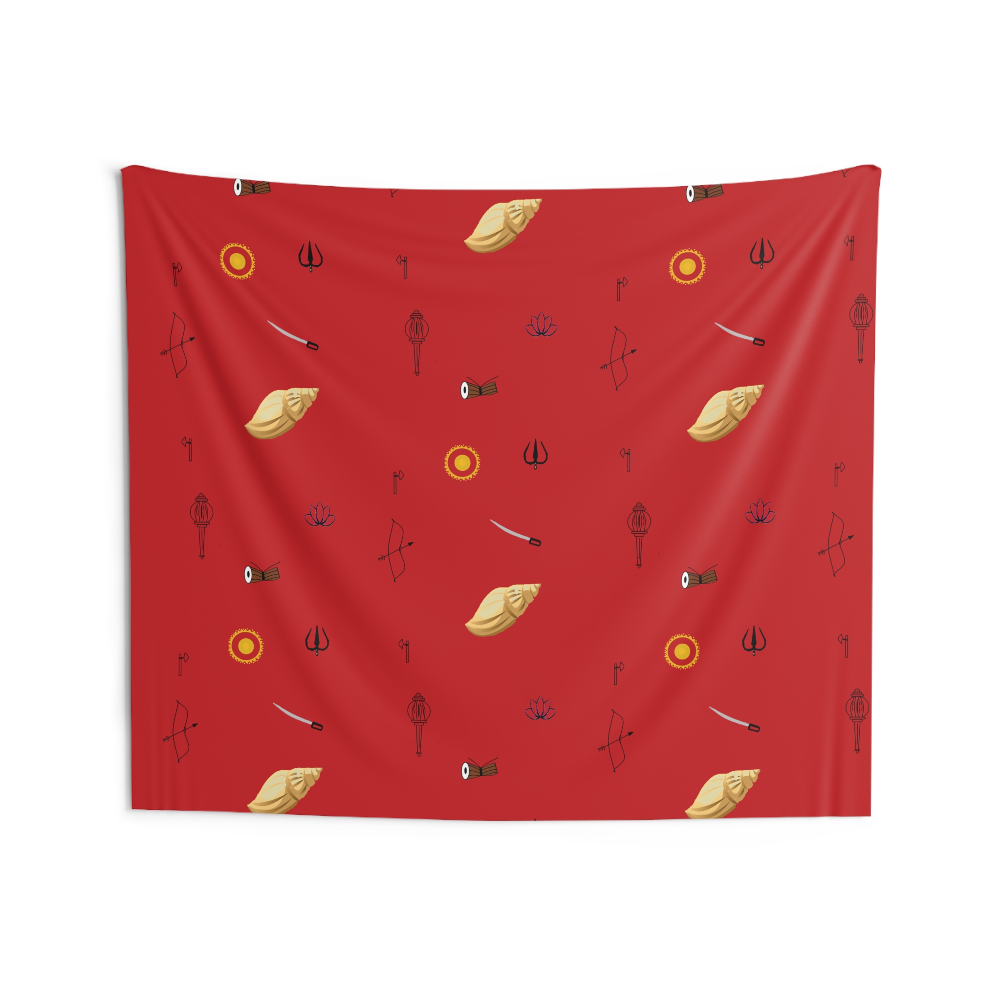 Bohemian Indoor Wall Tapestry - INDIAN PRINT DESIGN - VISHNU ASTRA SERIES (RED) - Image 3