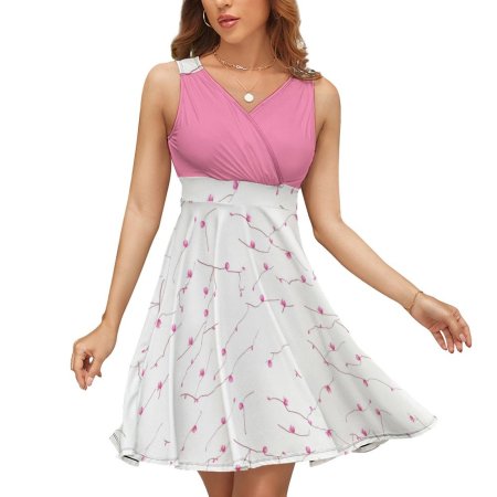 (G) Pink Tree Blossom Pattern - High waist Dress