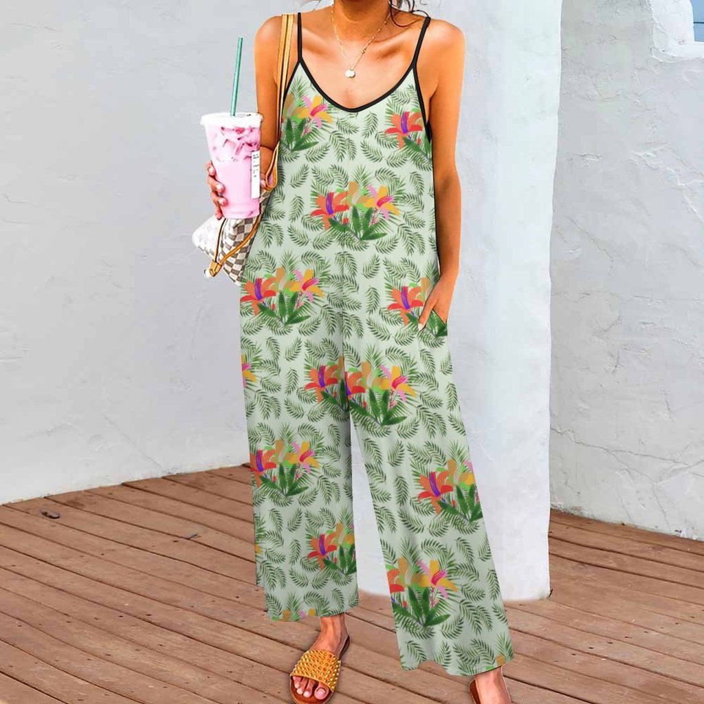 (GI) Suspender Jumpsuit Summer Floral Prints
