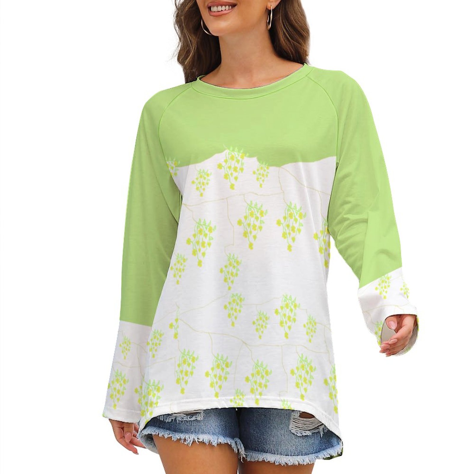 (G) SS - Green -Custom Women's Long Sleeve U-Neck T-Shirts - Image 6