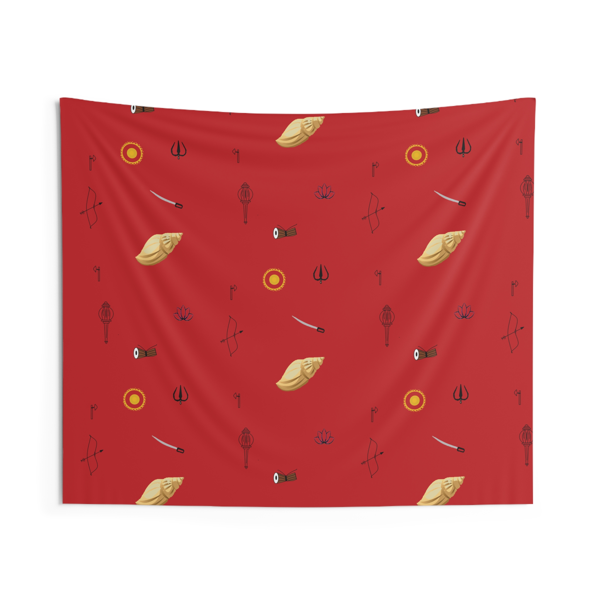Bohemian Indoor Wall Tapestry - INDIAN PRINT DESIGN - VISHNU ASTRA SERIES (RED) - Image 2