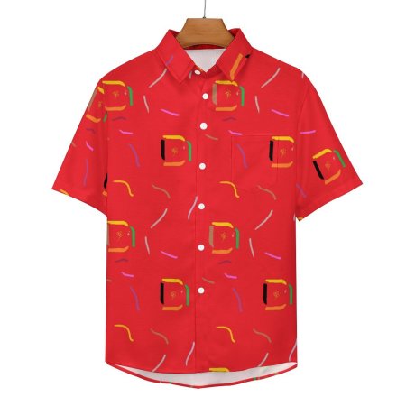(GI) Random Red - Faux Linen Short Sleeve Shirt with Pocket
