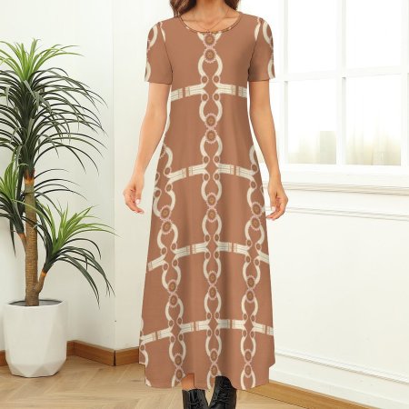 (GI) Jewel Theme Print - Long Dress (Chocolate Brown)