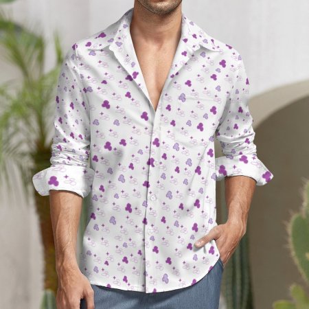 (GI) Faux Linen Men Long Sleeve Shirt with Pocket- N- White