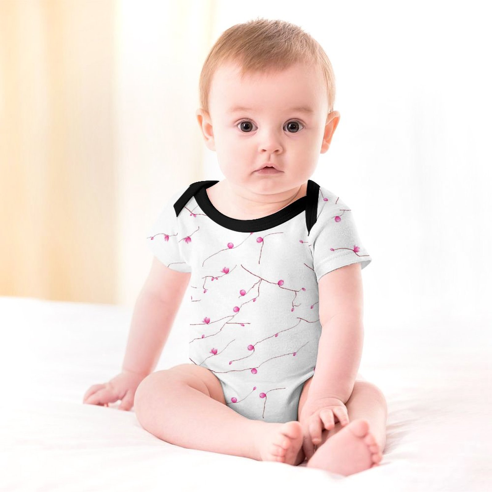 Pink Tree Faux Cotton Short Sleeve Baby Romper