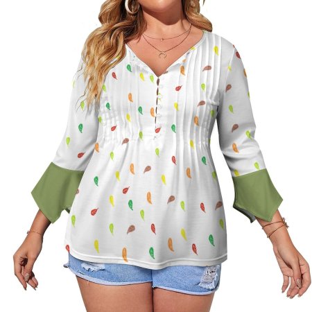 FL WHITE -V-neck Women Top with Quarter Sleeve