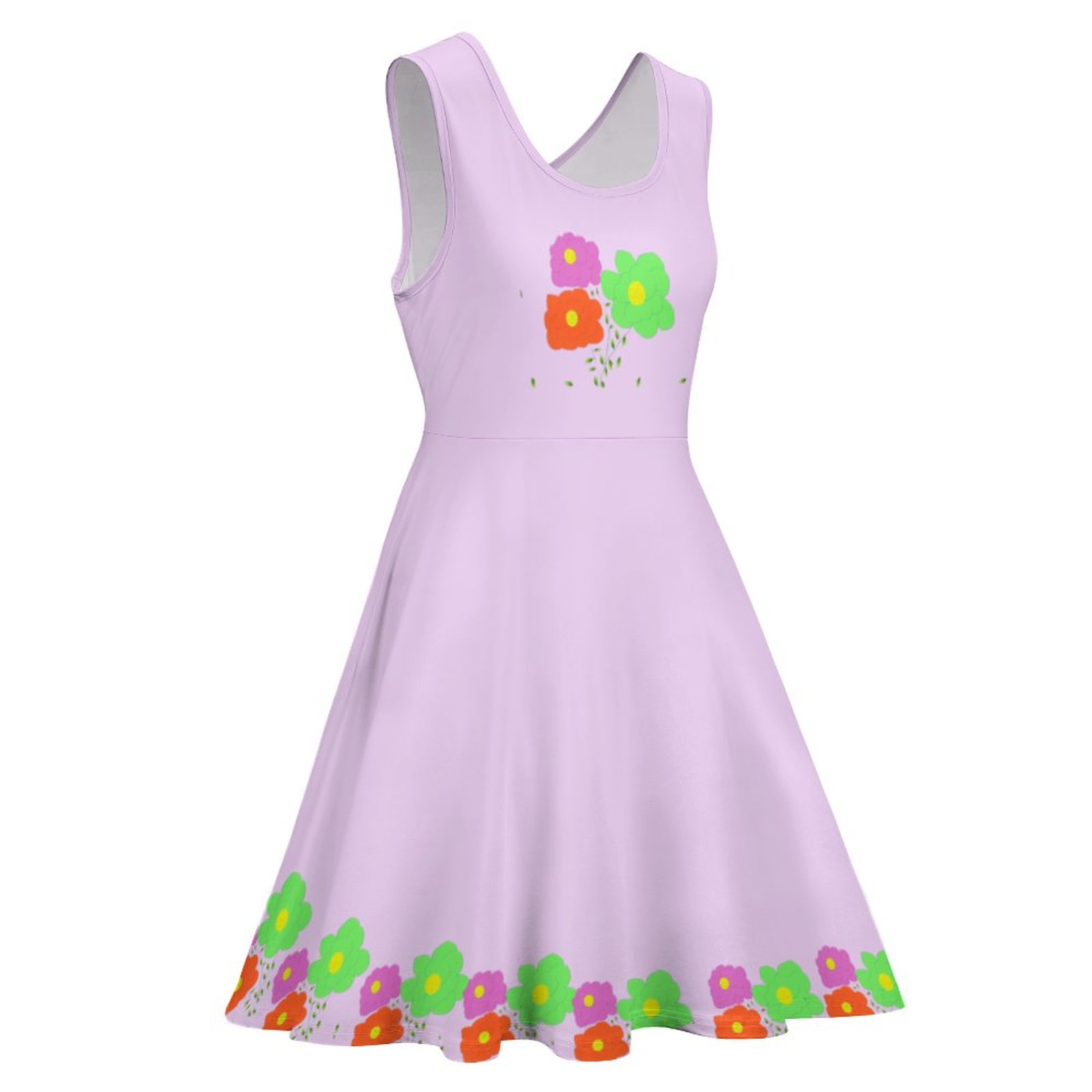 (G) Roses Bottom Prints - Round Neck Sleeveless Short Dress - Image 4