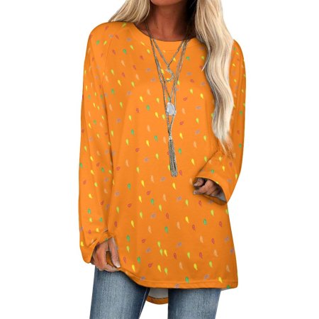 (G) Orange FL Pattern - Custom Women's Long Sleeve U-Neck T-Shirts