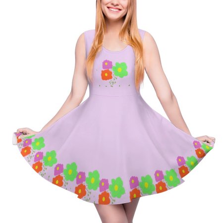 (G) Roses Bottom Prints - Round Neck Sleeveless Short Dress