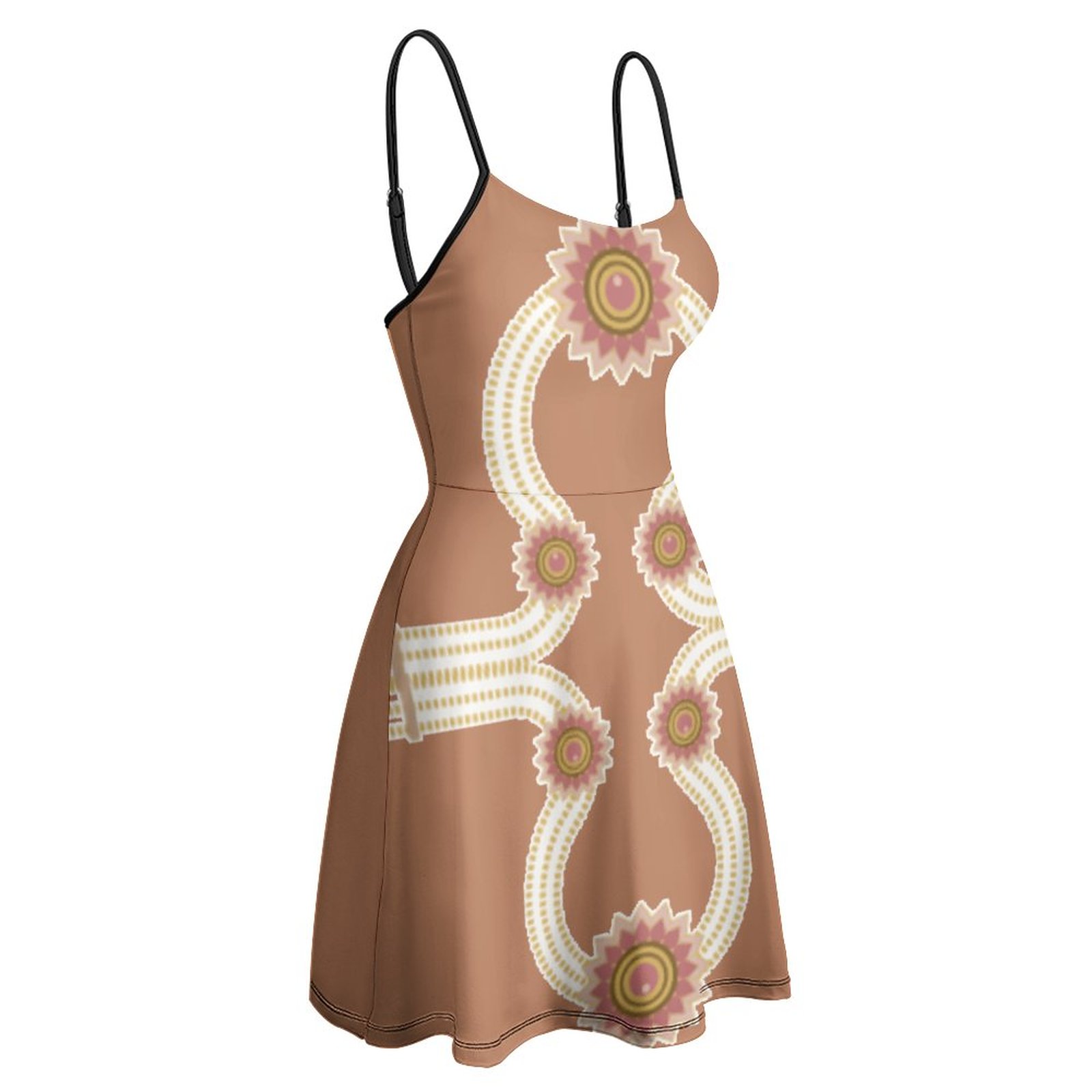 (GI) Jewel Floral Pattern - Spaghetti Dress (Chocolate Brown) - Image 4