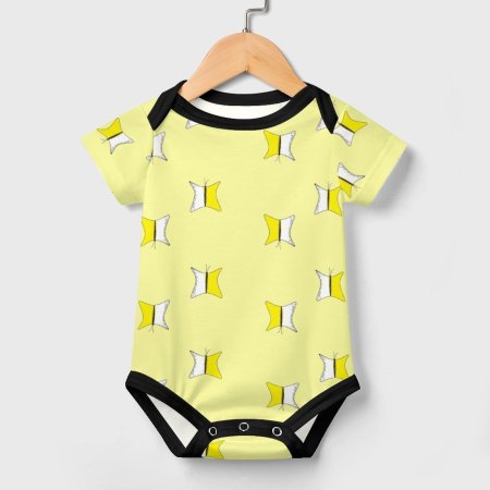 Baby Yellow Butterfly Prints - Faux Cotton Short Sleeve Baby Romper